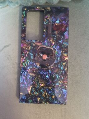 Flaunt S23 ULTRA Abalone Purple Marble Phone Case with Ring Grip Attachment